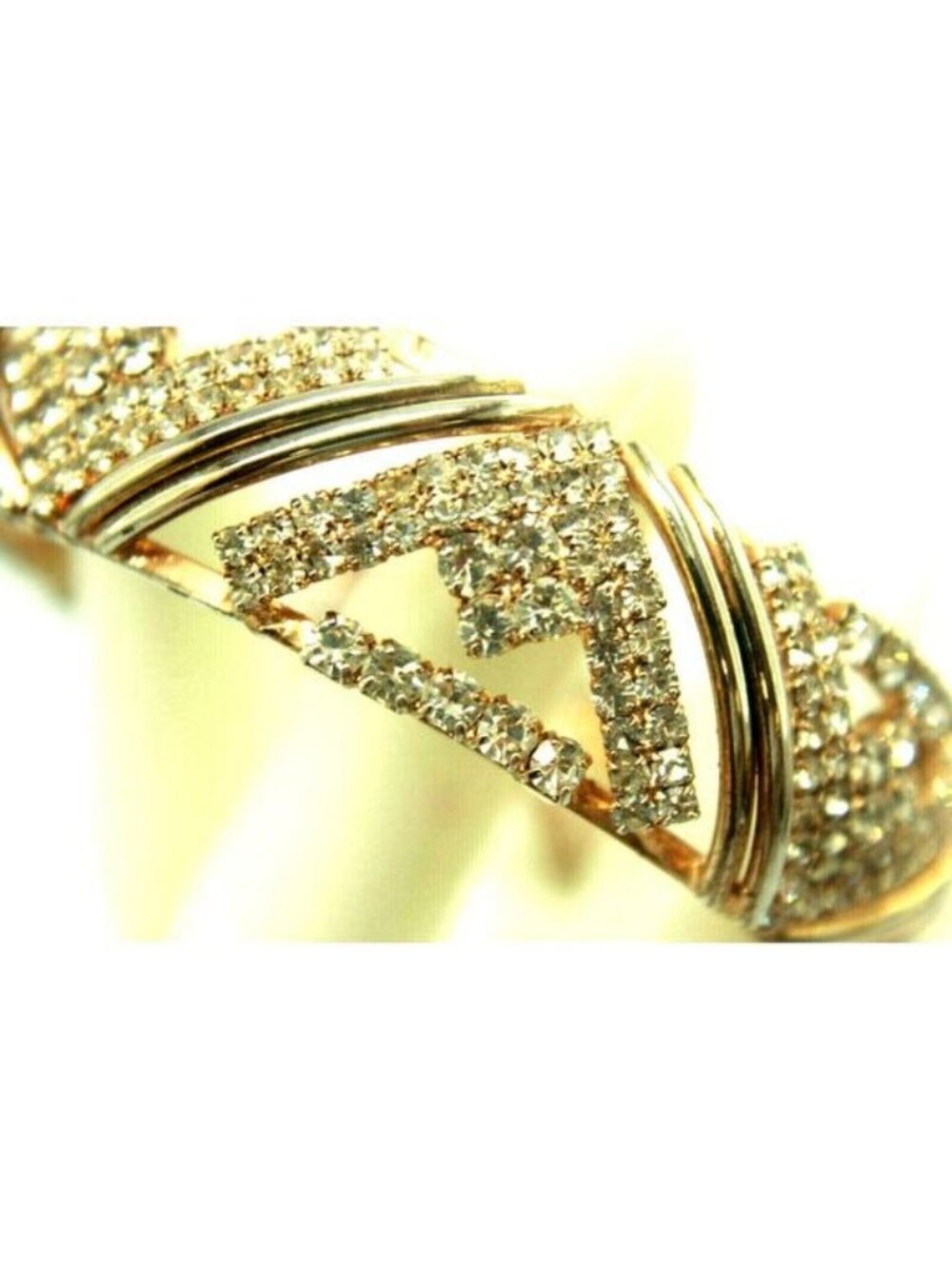 Vintage Art Deco Style Rhinestone Studded Cuff Bracelet 360 Hand Set Stones